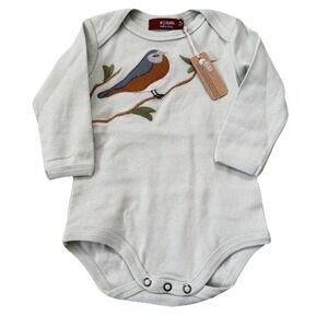 Milkbarn baby bluebird appliqué organic cotton, long sleeve One Piece NWT 3-6mth